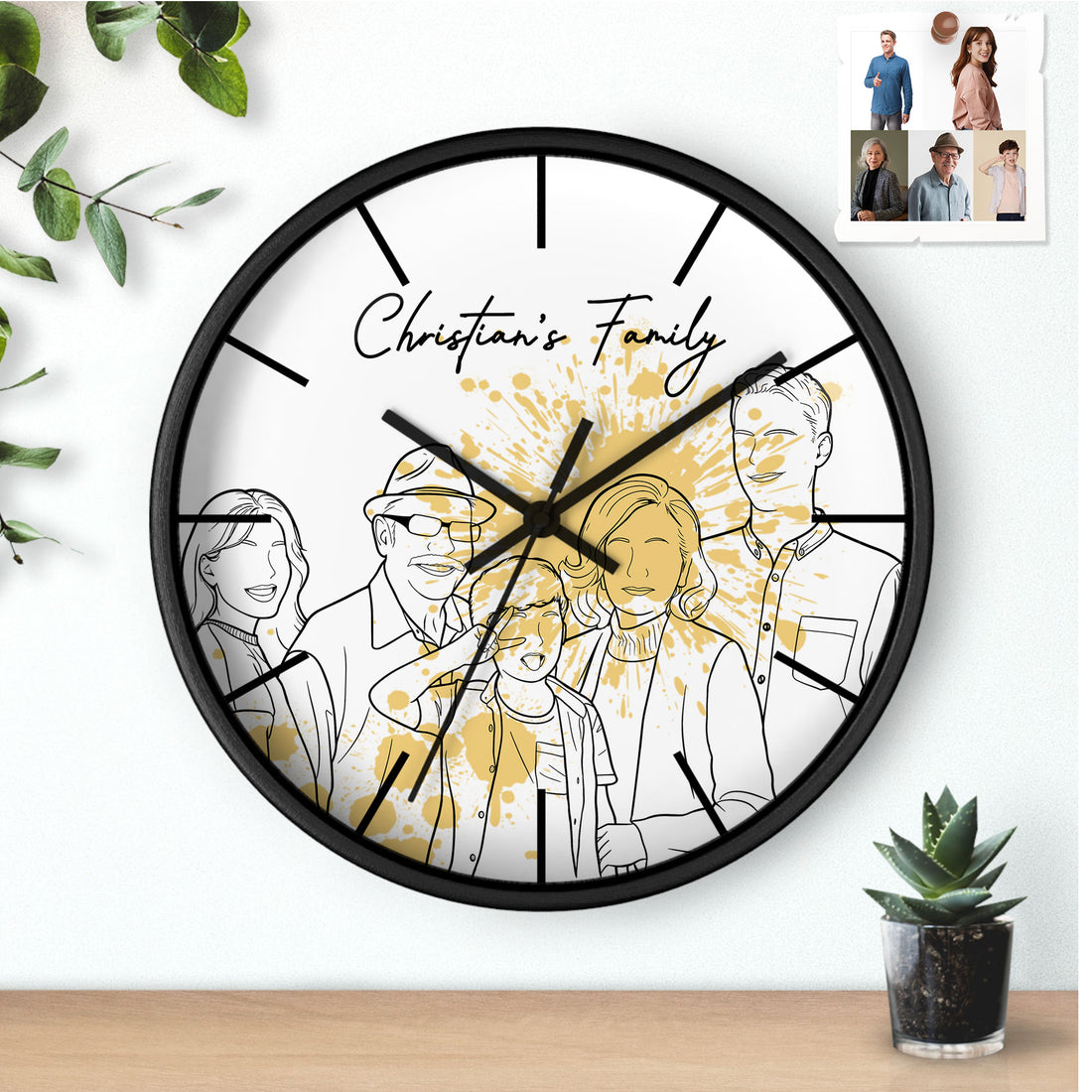 Personalized Family Photo Line Art Anniversary Gift, Custom Father's or Mother's Day Gift Clock