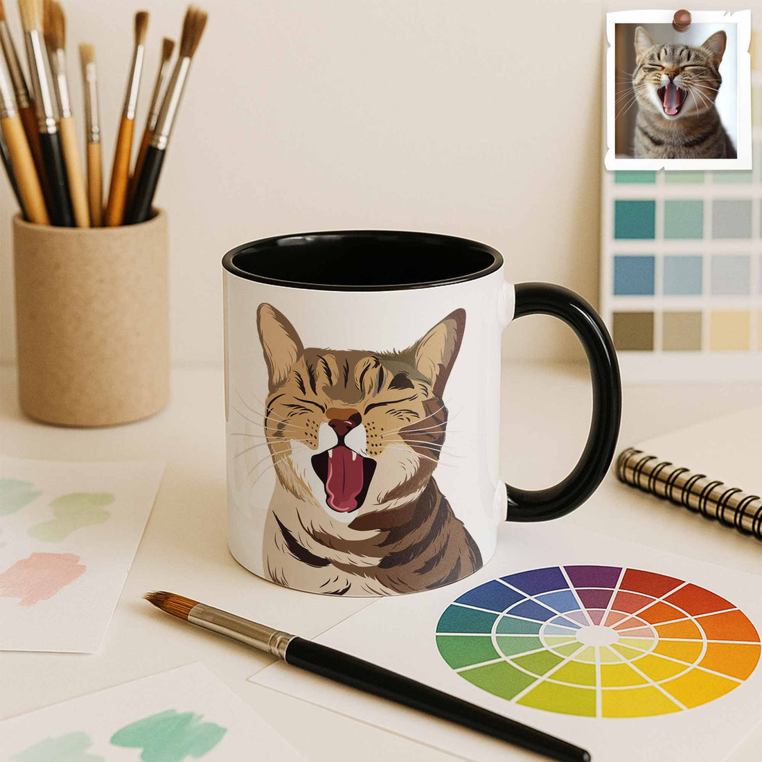Customized Pet Lover Turn Portrait Photo to Illustration Art, Cat Mom Keepsake, Dog Memorial Present, Accent Coffee Mug (11, 15oz)-BeUnikArt