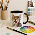 Customized Pet Lover Turn Portrait Photo to Illustration Art, Cat Mom Keepsake, Dog Memorial Present, Accent Coffee Mug (11, 15oz)-BeUnikArt