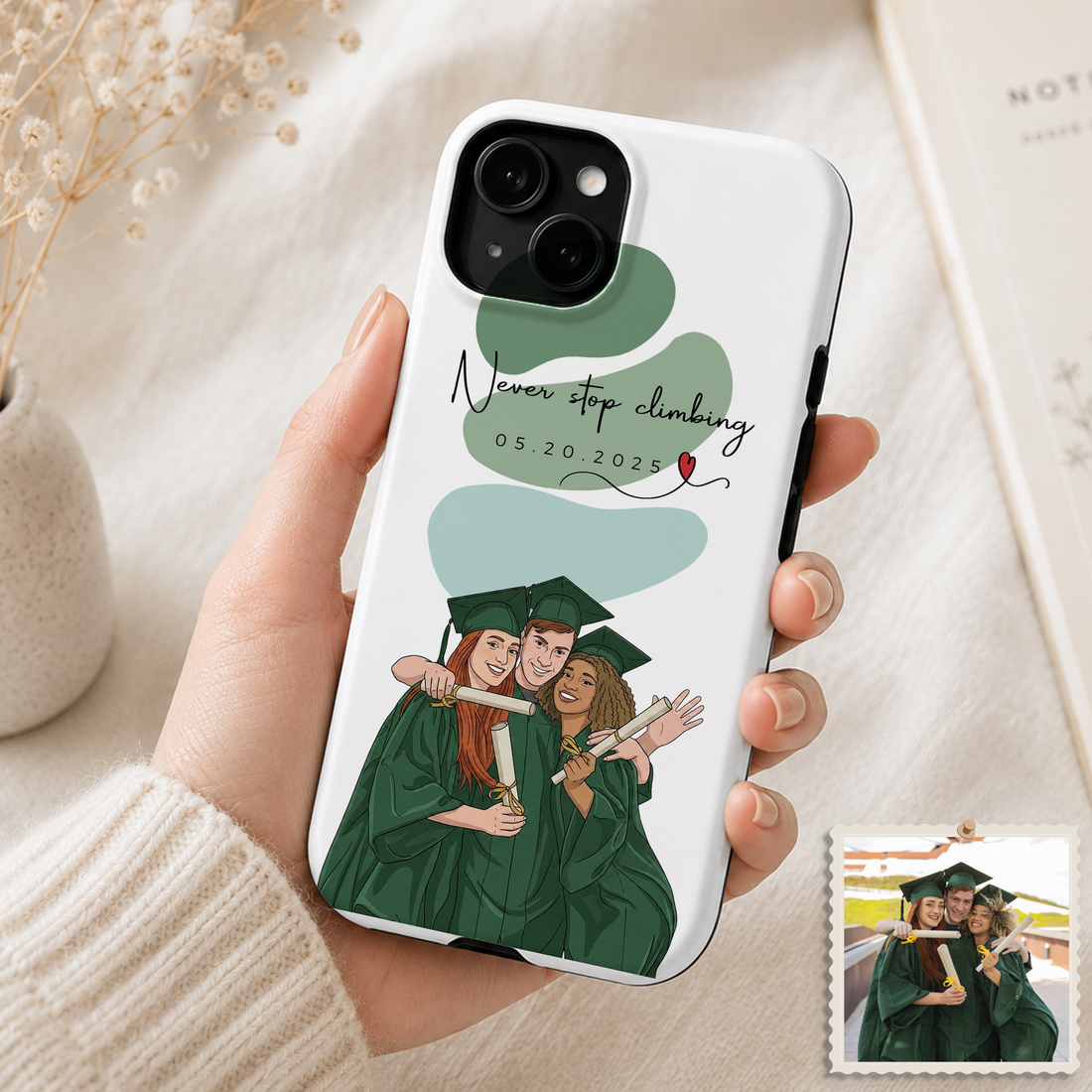 Tough Phone Case for iPhone & Samsung, Personalized Graduation Illustration Case with Custom Text