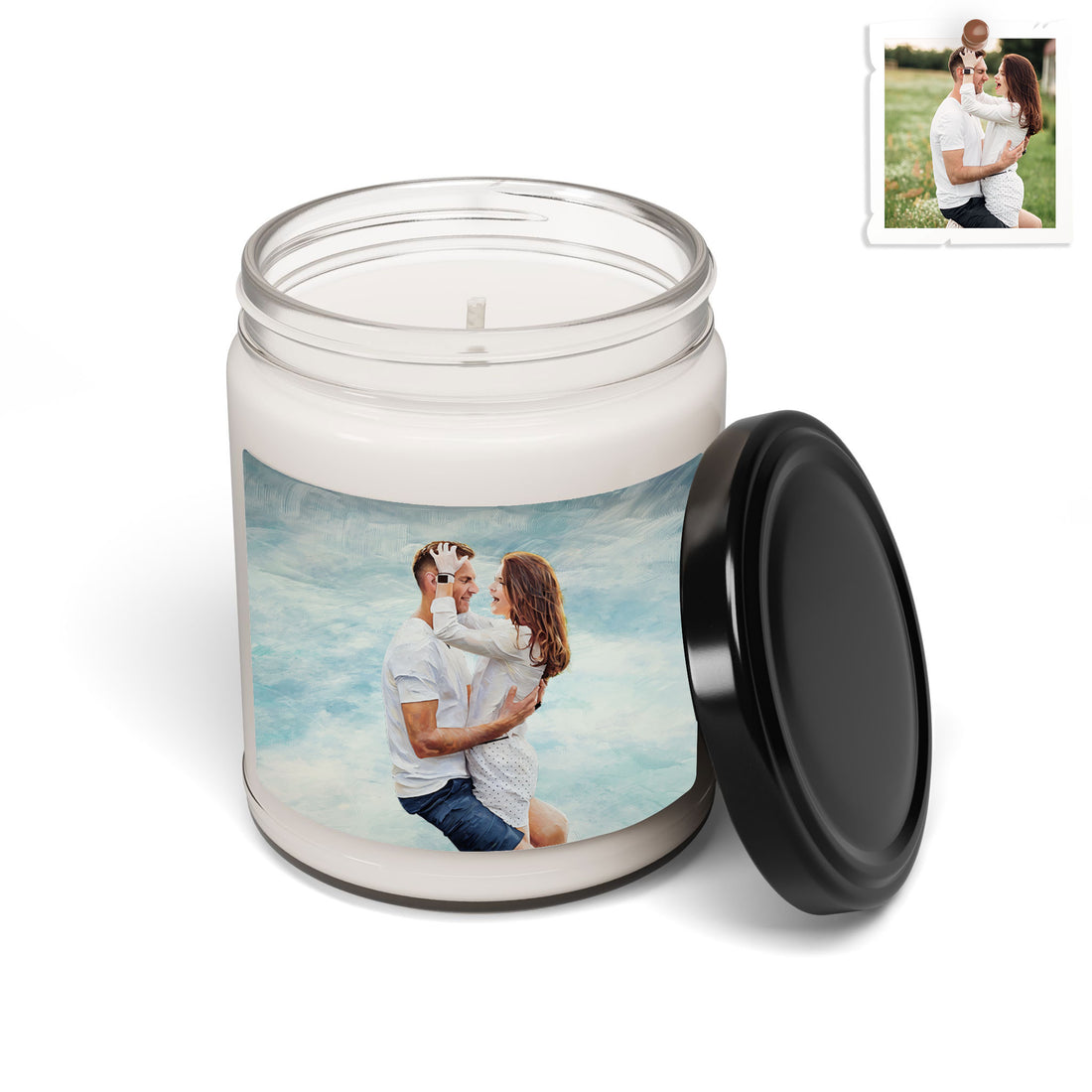 Customized First Date or Wedding Photo to Art, Couple Gift Scented Soy Candle, 9oz