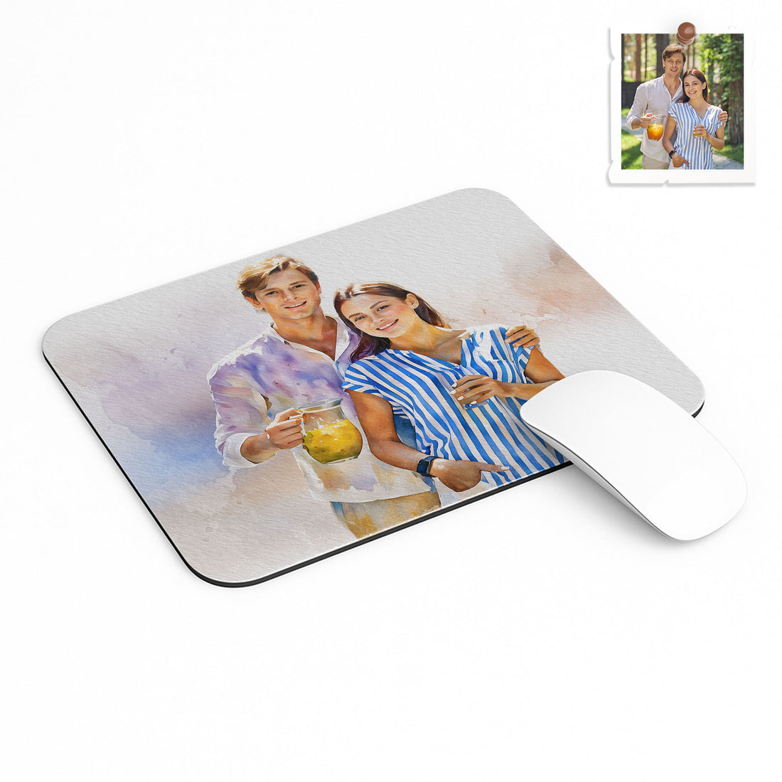 Personalize Your Love Photo To Art, Watercolor Couple Portrait Gift Rectangle Mouse Pad