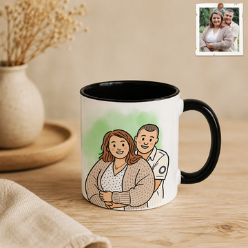 Personalized Couple Photo to Funny Doodle Accent Mug with Custom Text