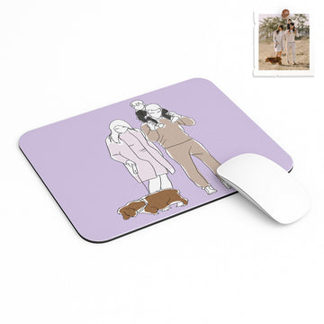 Personalized Photo to Doodle Family Portrait Rectangle Mouse Pad Minimalist Style Gift for Father, Mother's Day, or Anniversary