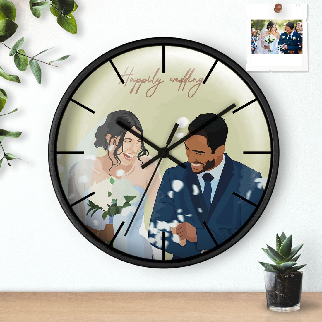 Personalized Wedding Illustration Art, Unique Gift for Newlyweds, Wedding Anniversary Wall Clock