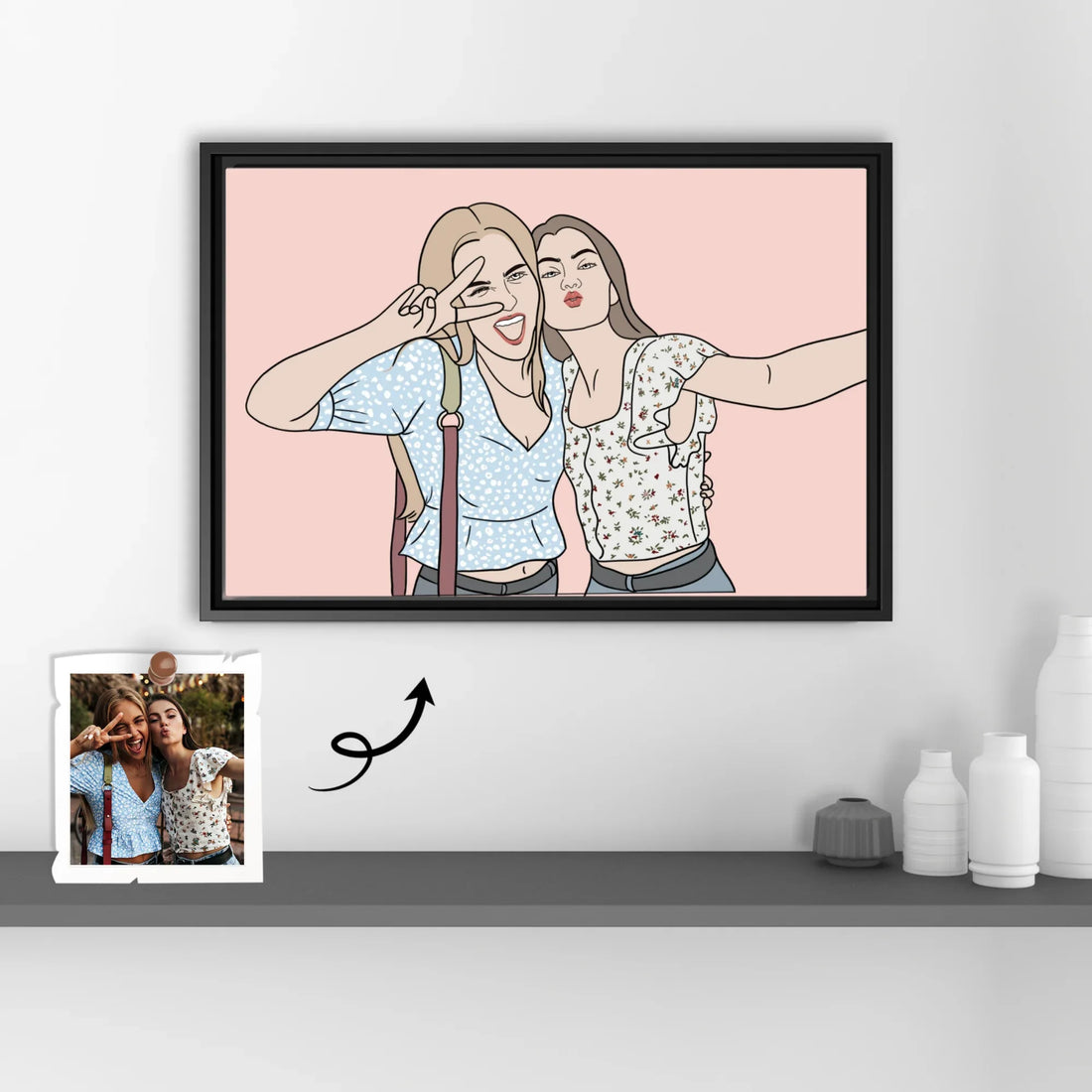 Personalized Friendship Doodle Art from Photo, Best Friends Gift, Friend Anniversary, Birthday Present Canvas-BeUnikArt