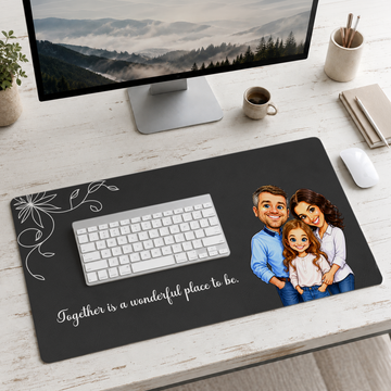 Personalized Family Photo to Caricature Desk Mat with Custom Text