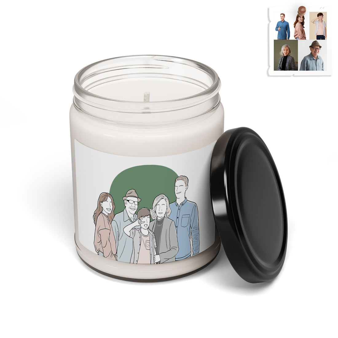 Personalized Family Photo to Doodle Art Style, Gift for Father, Mother's Day, or Anniversary Scented Soy Candle, 9oz