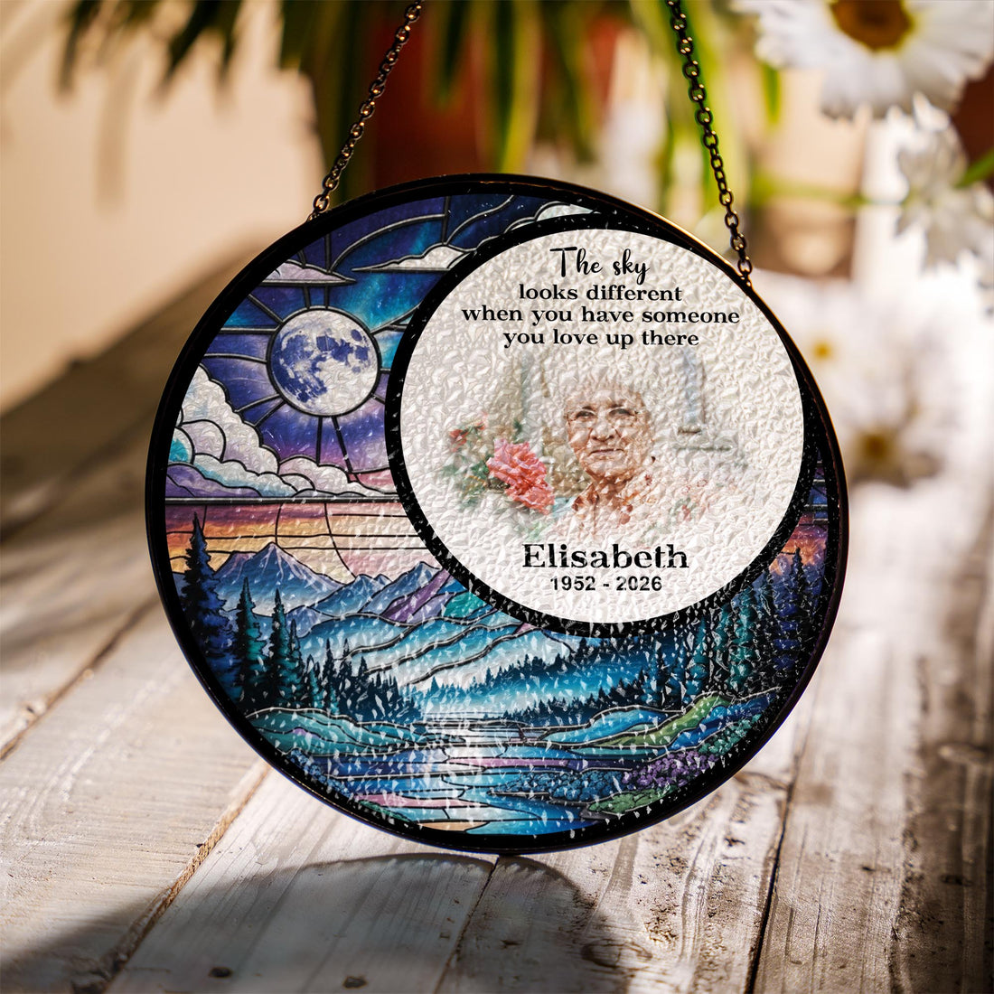 Personalized Memorial Glass Suncatcher - Custom Photo Sympathy Gift for Loss of Mom or Dad, In Loving Memory Family Remembrance Keepsake