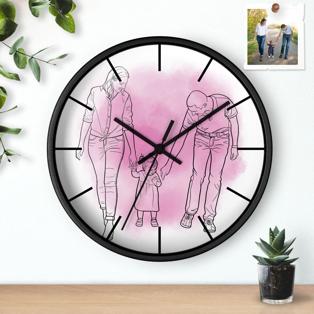 Personalized Line Art from Photo, Couple and Family Anniversary Gift Wall Clock