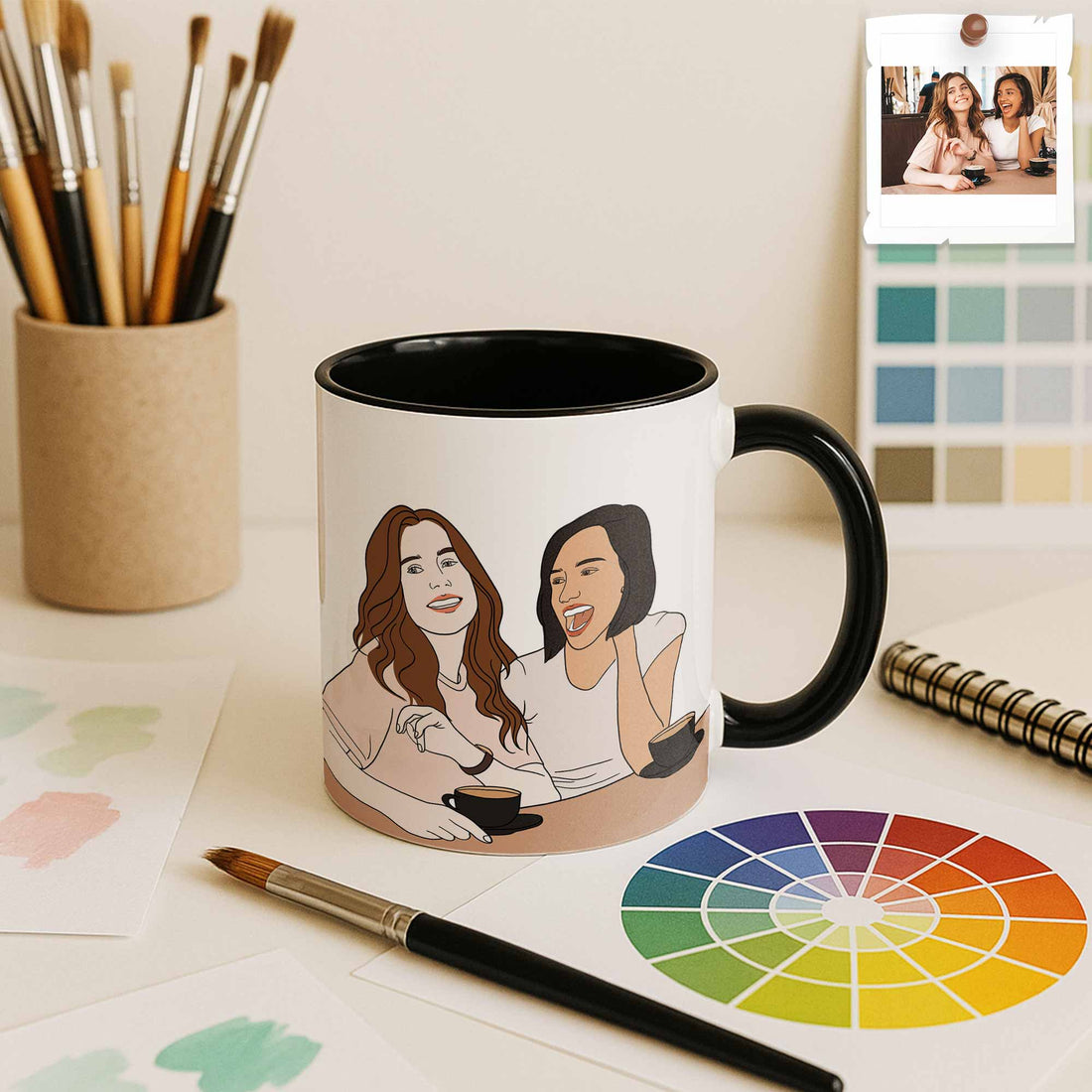 Personalized Friendship Doodle Art from Photo, Best Friends Gift, Friend Anniversary Birthday, Accent Coffee Mug (11, 15oz)-BeUnikArt