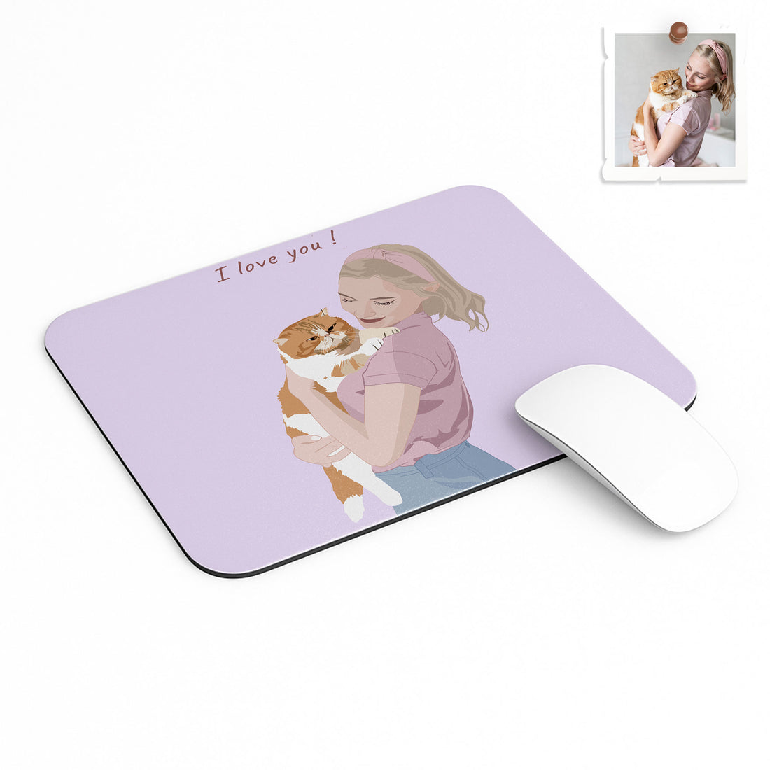 Personalized Cat Mom Turn Photo To Art, Pet Memorial or Pet Lover Gift Rectangle Mouse Pad
