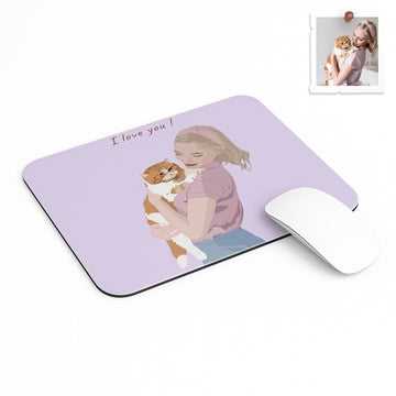 Personalized Turn Photo into Art Cat Mom Portrait Rectangle Mouse Pad Digital Art Style Pet Memorial or Pet Lover Gift