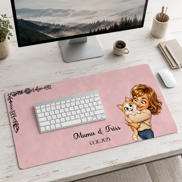 Personalized Pet & Owner Photo to Caricature Desk Mat with Custom Text