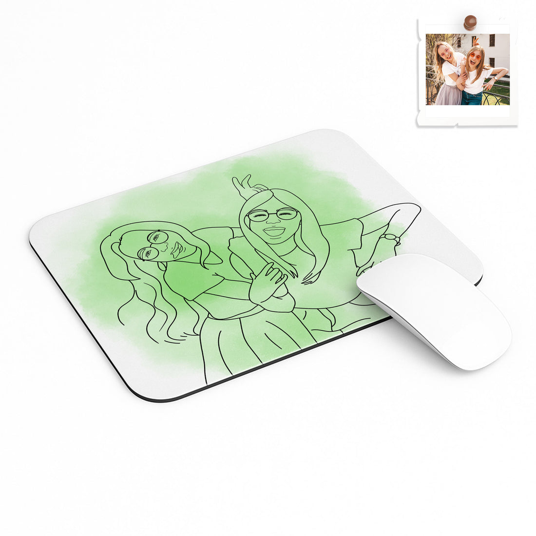 Personalized Friendship Line Art from Photo, Keepsake Best Friend Gift Rectangle Mouse Pad