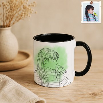 Personalized Photo to Line Art Bird Lover Accent Coffee Mug (11, 15oz)