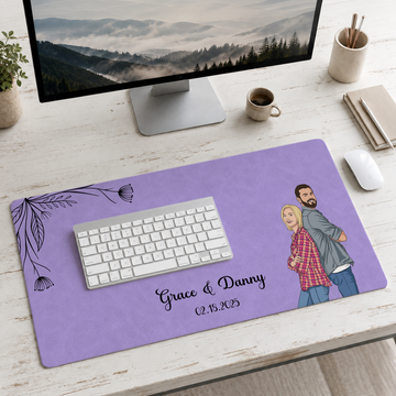 Personalized Couple Photo to Illustration Desk Mat with Custom Text