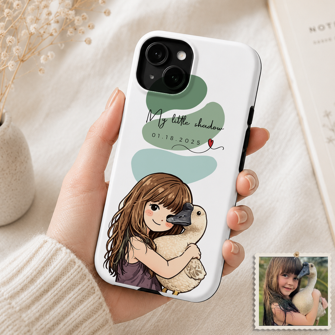Custom Pet Tough Phone Case, Personalized Cat Dog Chicken Rabbit Photo Anime Illustration Case with Name or Text