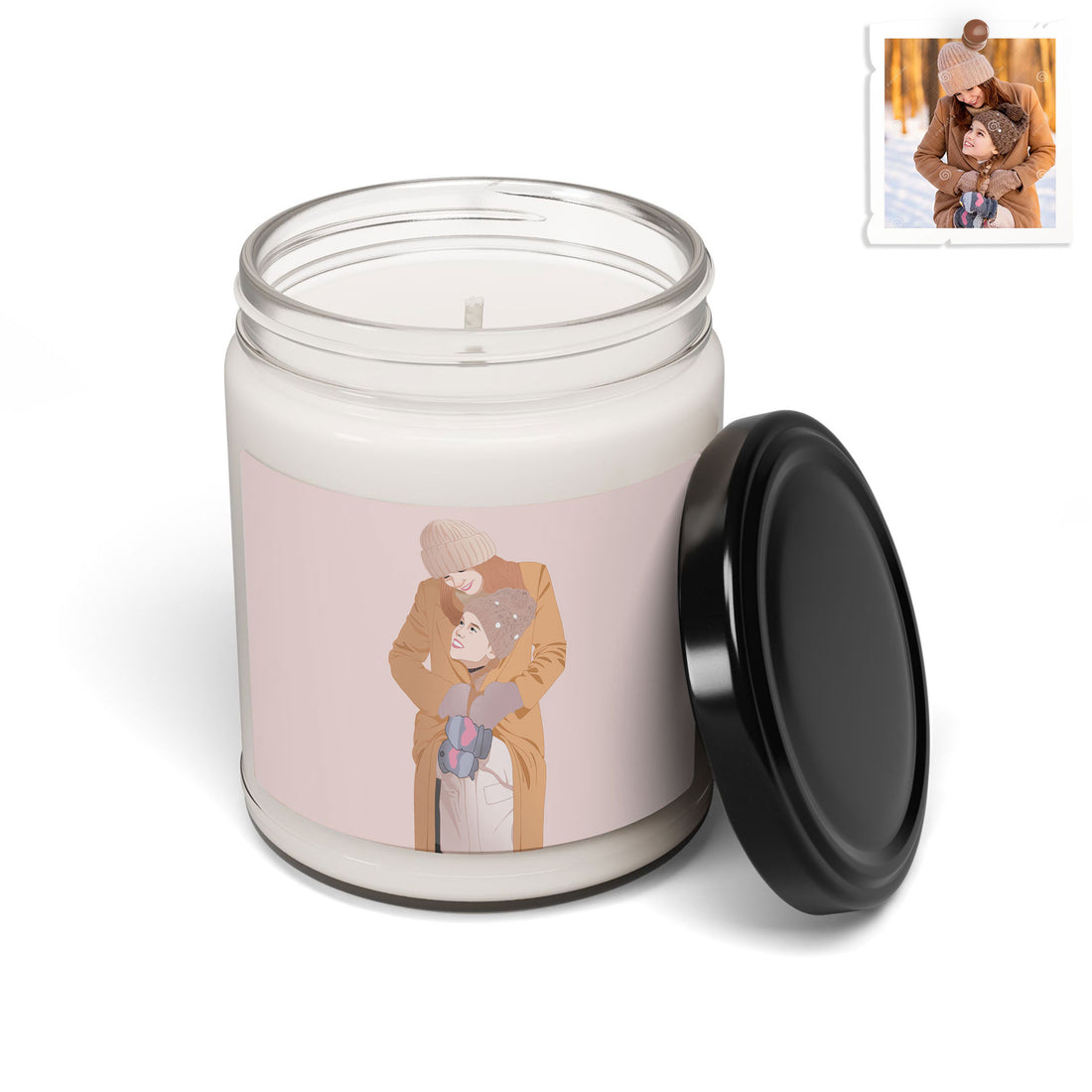 Personalized Illustration Art from Portrait Photo, Mom and Kid Memorial, Mother's Day Scented Soy Candle, 9oz