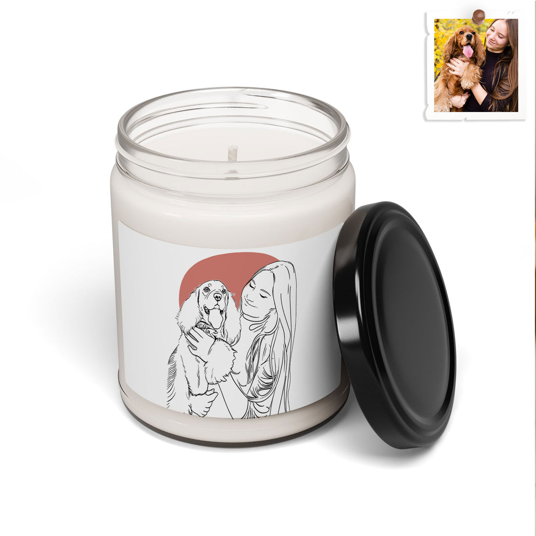 Custom Pet Photo to Line Art, Personalized Pet Lover Gift Scented Soy Candle, 9oz