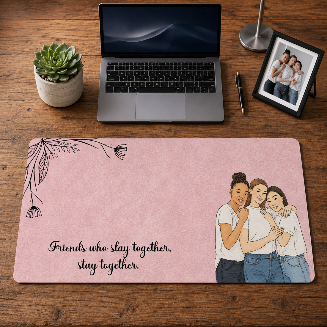 Personalized Friend Photo to Water Color Doodle Desk Mat with Custom Text