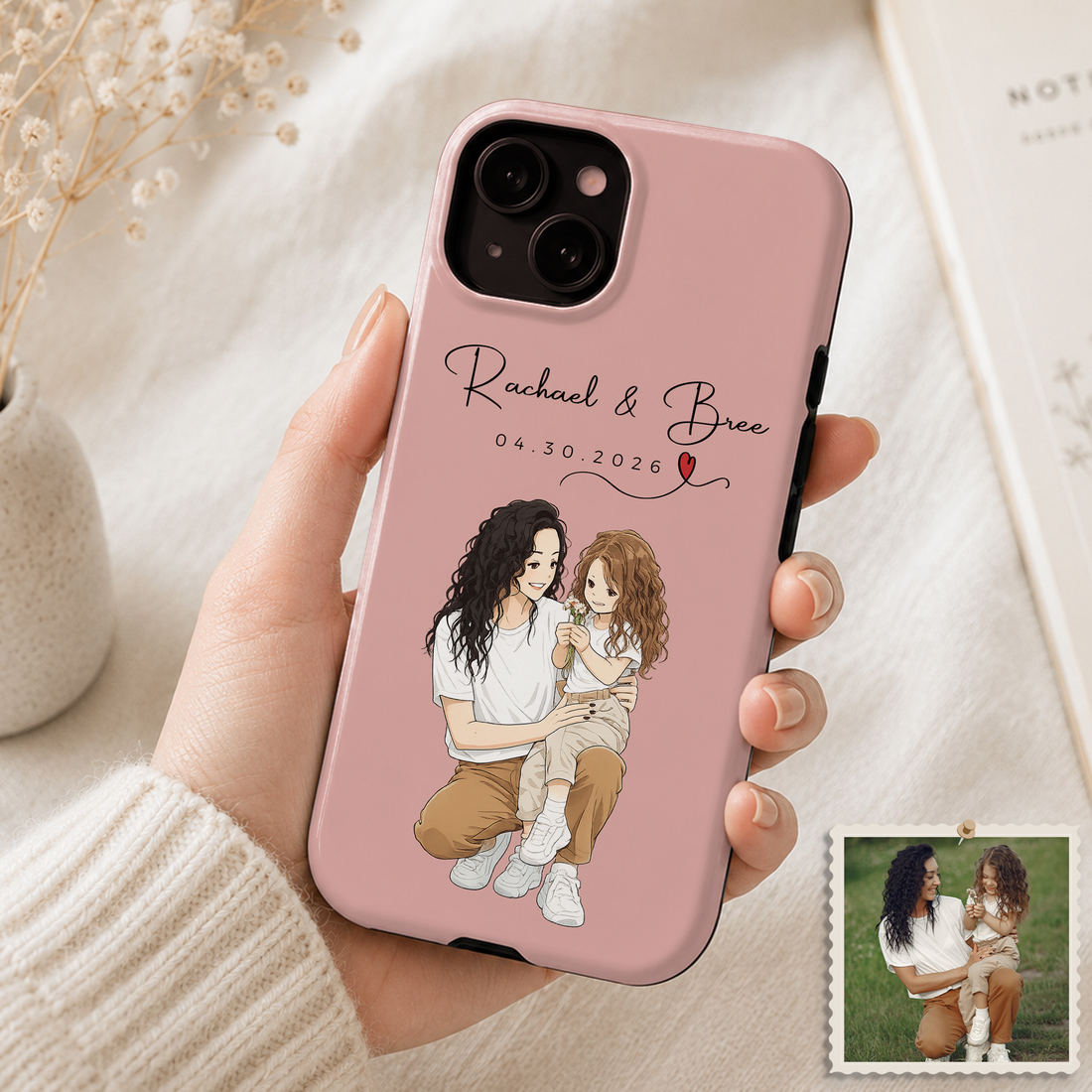 Tough Phone Case for iPhone & Samsung, Personalized Mother Anime Illustration Case with Custom Text