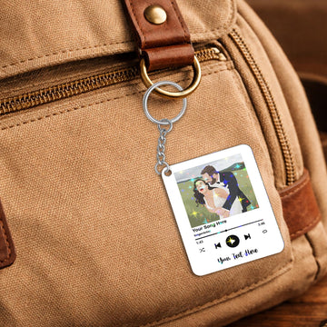 Personalized Wedding Illustration Music Hologram Keychain - Custom Gift for Bride & Groom