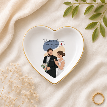 Personalized Engagement Wedding Illustration Trinket Dish with Custom Text