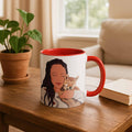 Customized Pet Lover Turn Portrait Photo to Illustration Art, Cat Mom Keepsake, Dog Memorial Present, Accent Coffee Mug (11, 15oz)-BeUnikArt