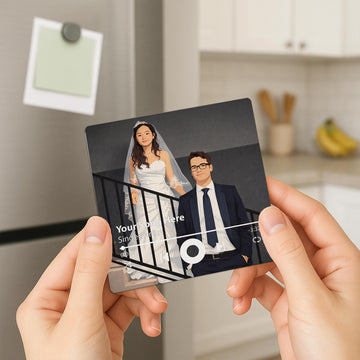 Personalized Wedding Illustration Music Fridge Magnet - Custom Bride & Groom Art & Song Recording Keepsake