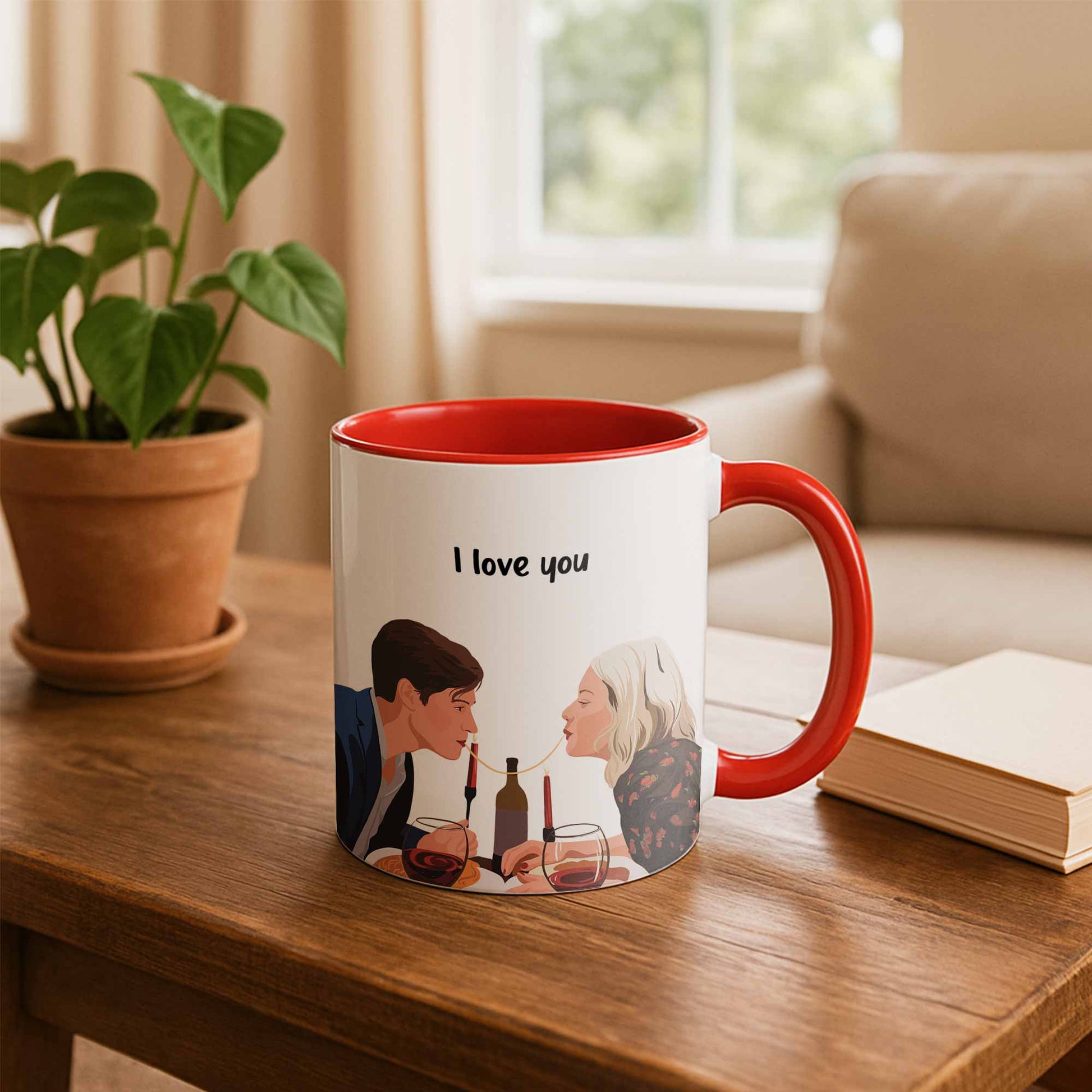Personalized Couple Illustration Anniversary Gift, Custom Portrait from Photo on Accent Coffee Mug (11, 15oz)-BeUnikArt
