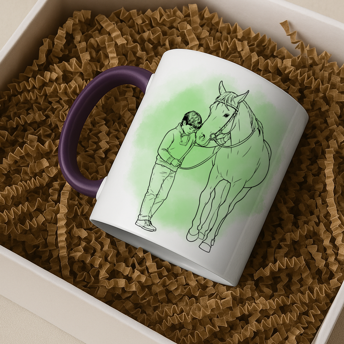 Personalized Pet and Owner Detailed Line Art Accent Mug with Custom Text, Custom Pet Portrait Gift