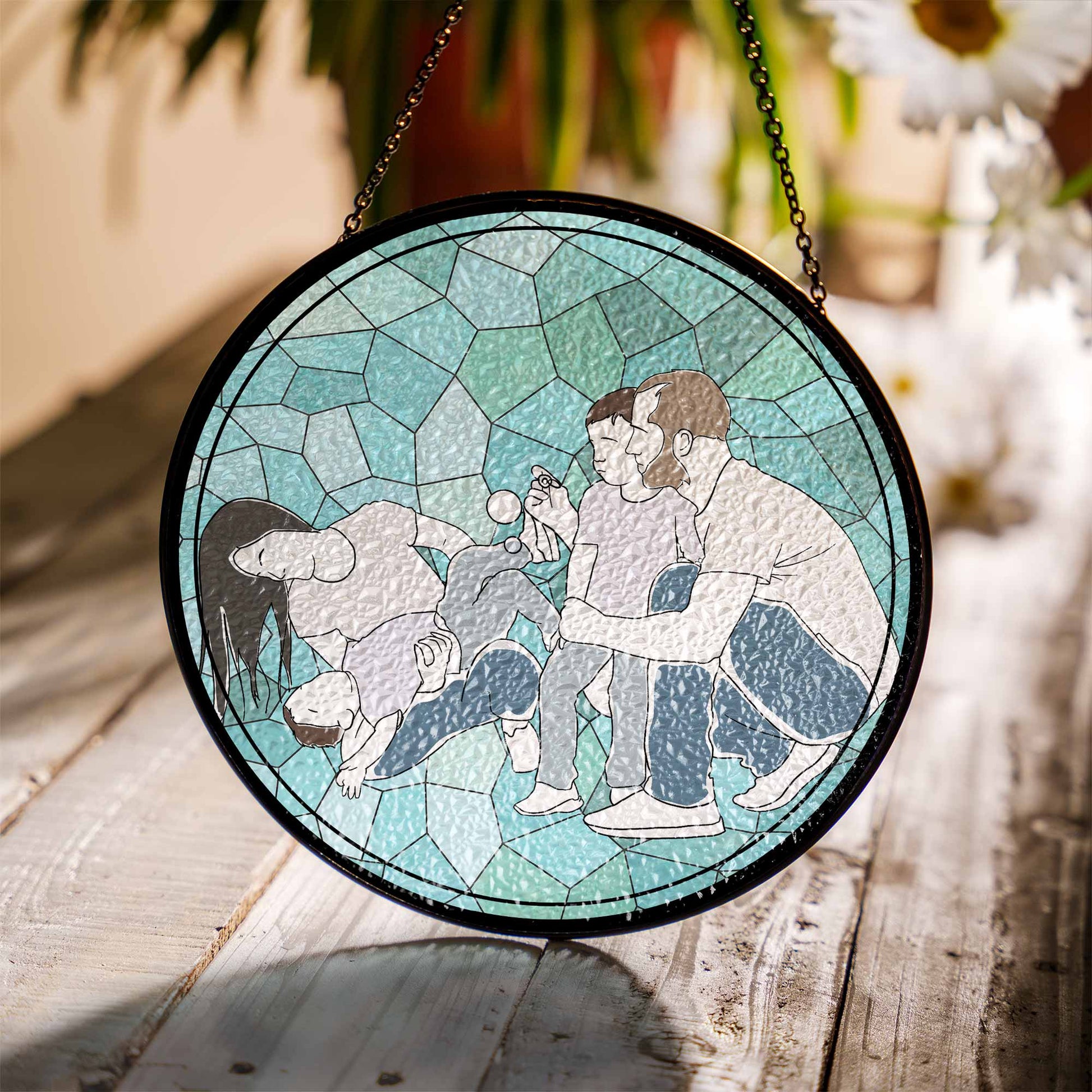 Custom Turn Art Doodle Family Portrait, Turn Art into Glass Suncatcher, Unique Gift for Family-BeUnikArt