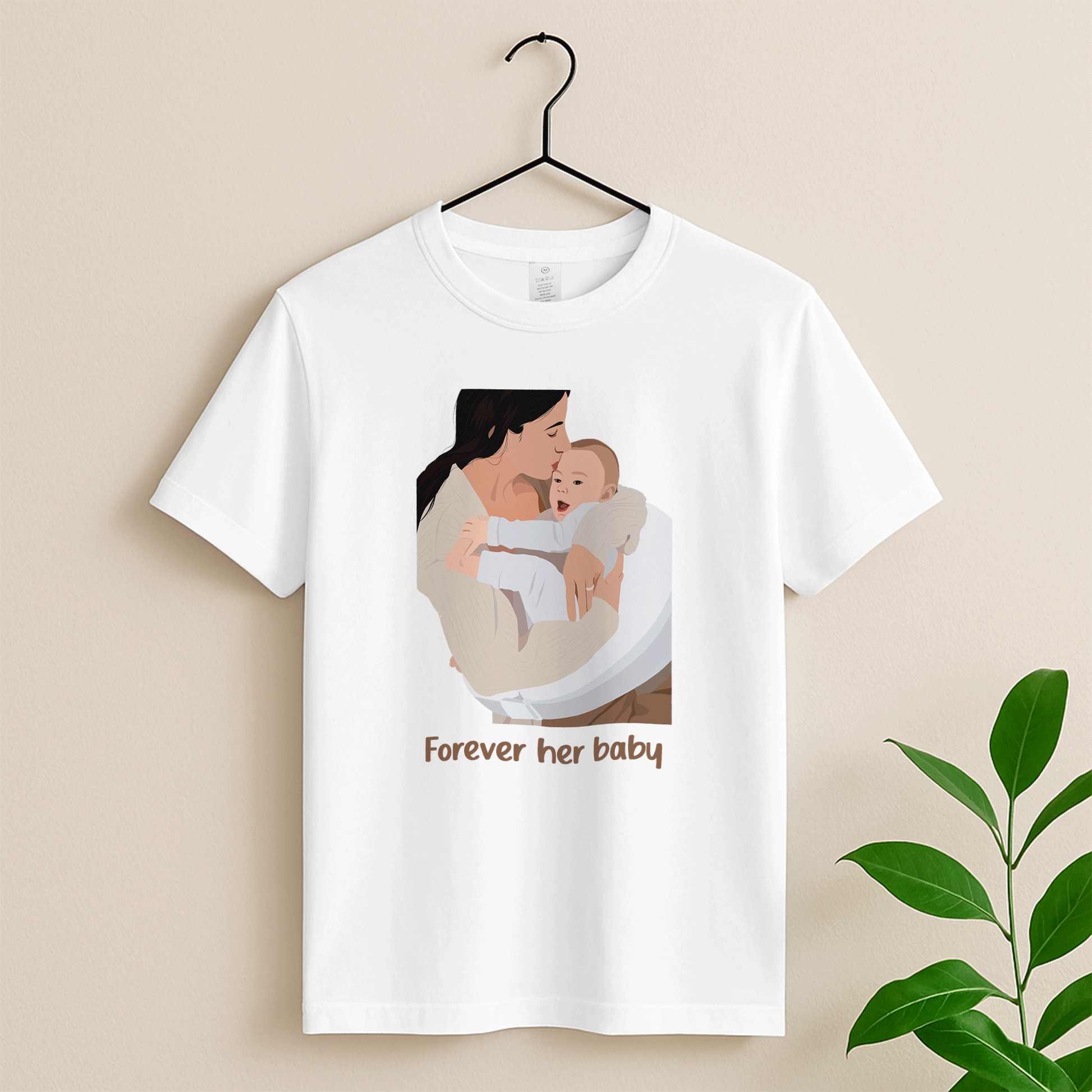 Customized Portrait Photo to Illustration Art Painting, Happy Mothers Day Gift Unisex Crewneck T-shirt S-5XL-BeUnikArt