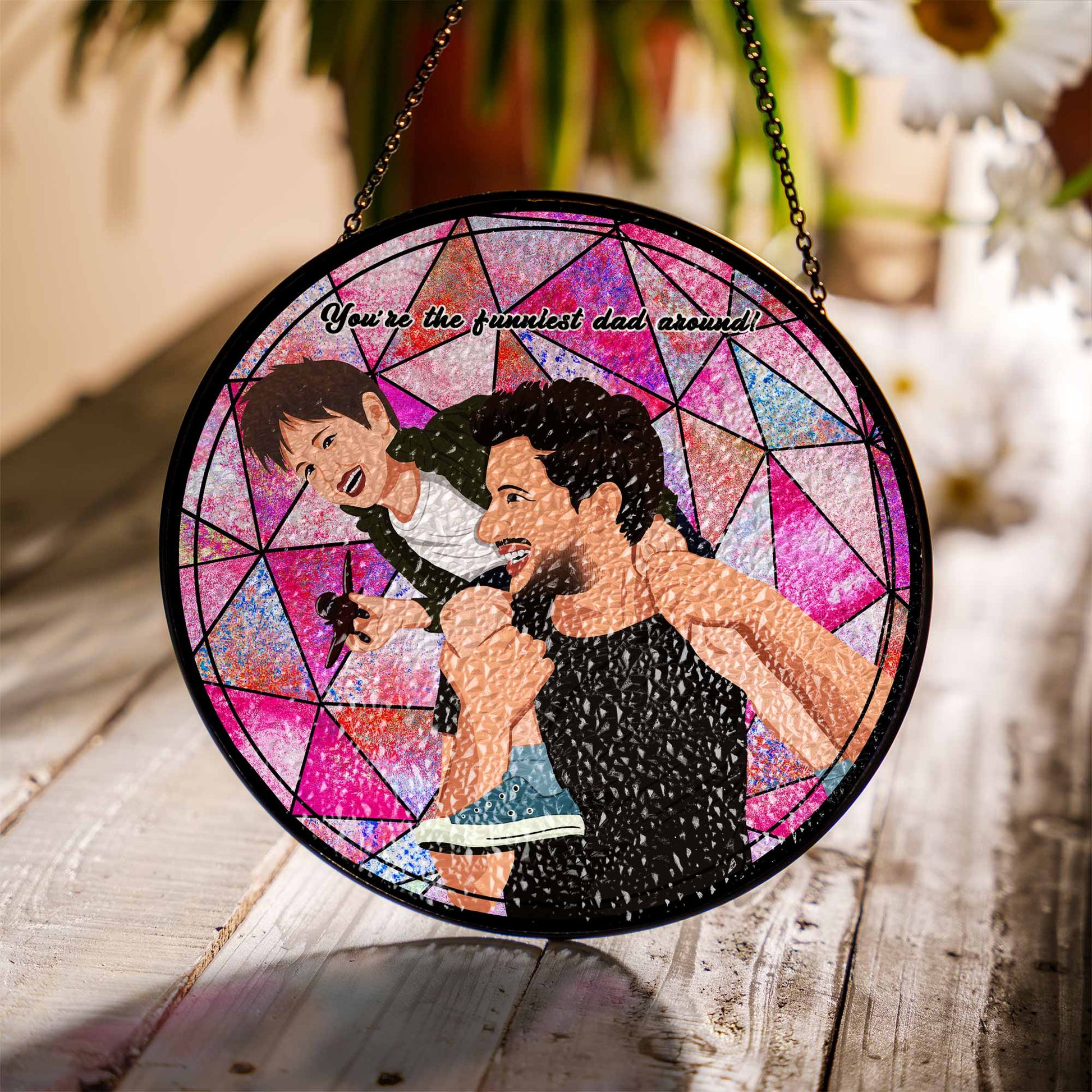 Customized Father and Baby Photo Potrait To Illustration Art, Family Photo Gift, Turn Art Glass Suncatcher Father's Day Gift-BeUnikArt