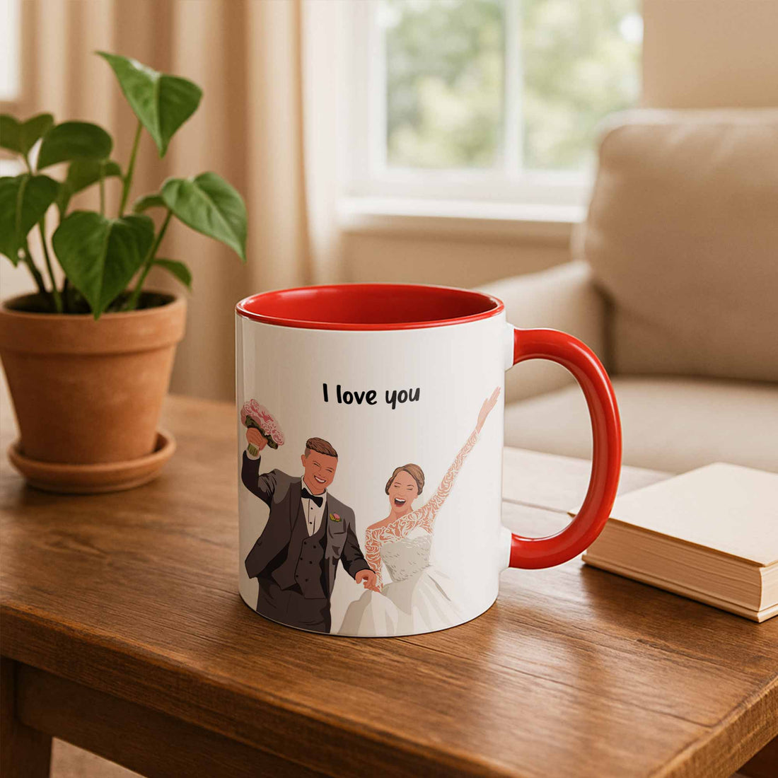 Personalized Wedding Illustration Art, Unique Gift for Newlyweds, Wedding Anniversary Accent Coffee Mug (11, 15oz)-BeUnikArt