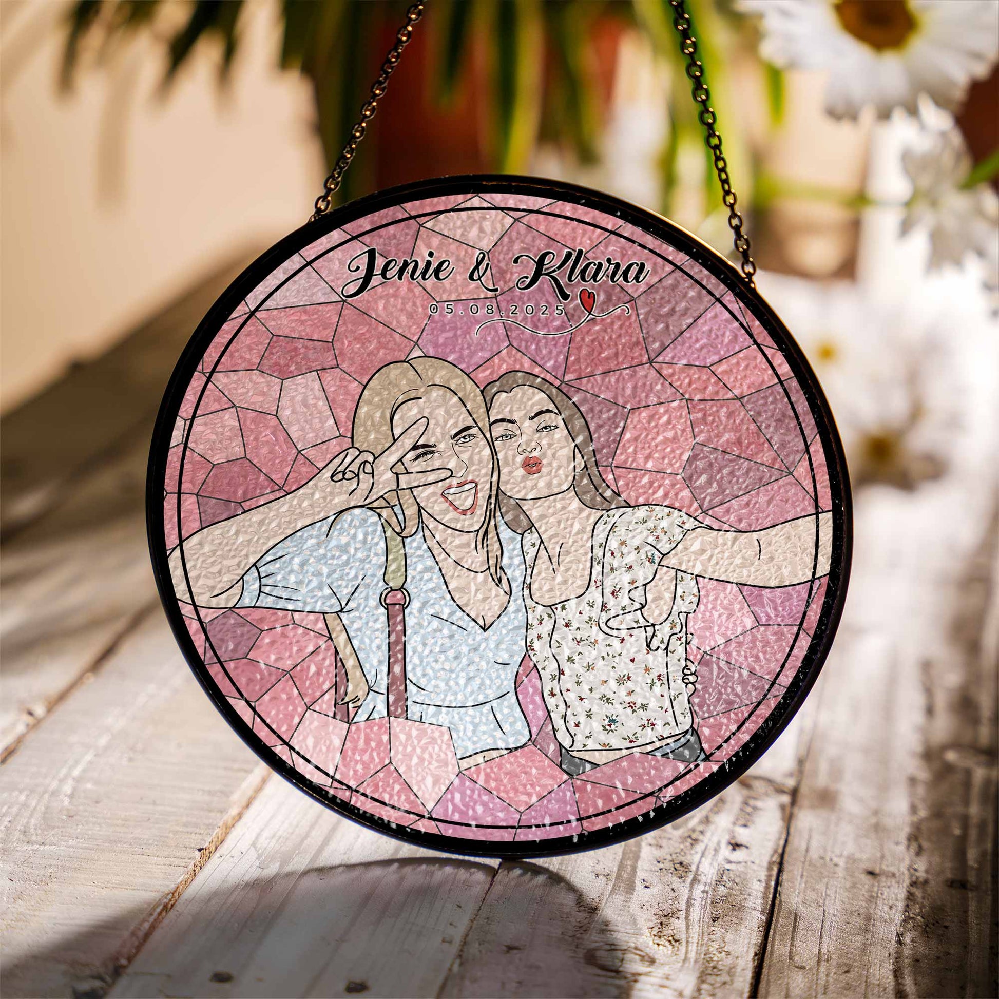 Custom Doodle Art for Friends From Photo, Turn Art Glass Suncatcher, Fun And Playful Gift for Besties-BeUnikArt