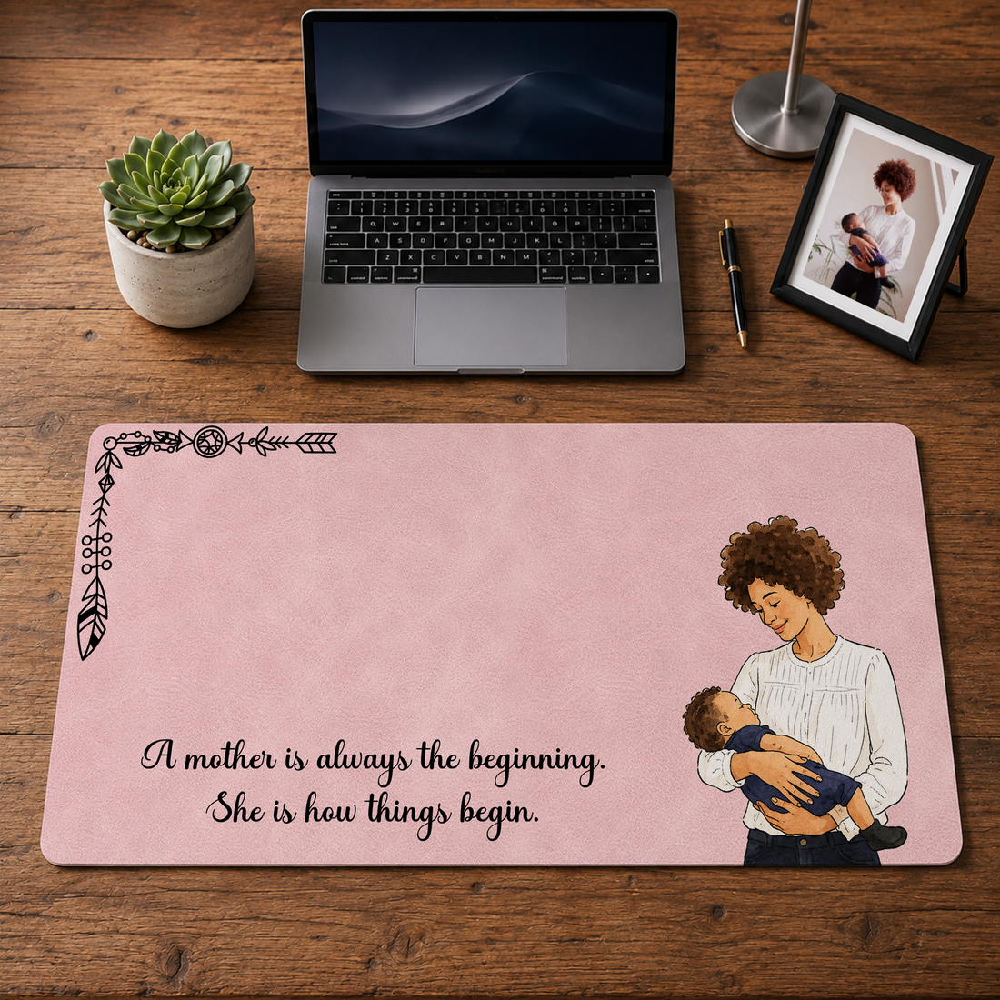 Personalized First Time Mom Watercolor Doodle Desk Mat with Custom Text, New Mom Photo Keepsake Gift