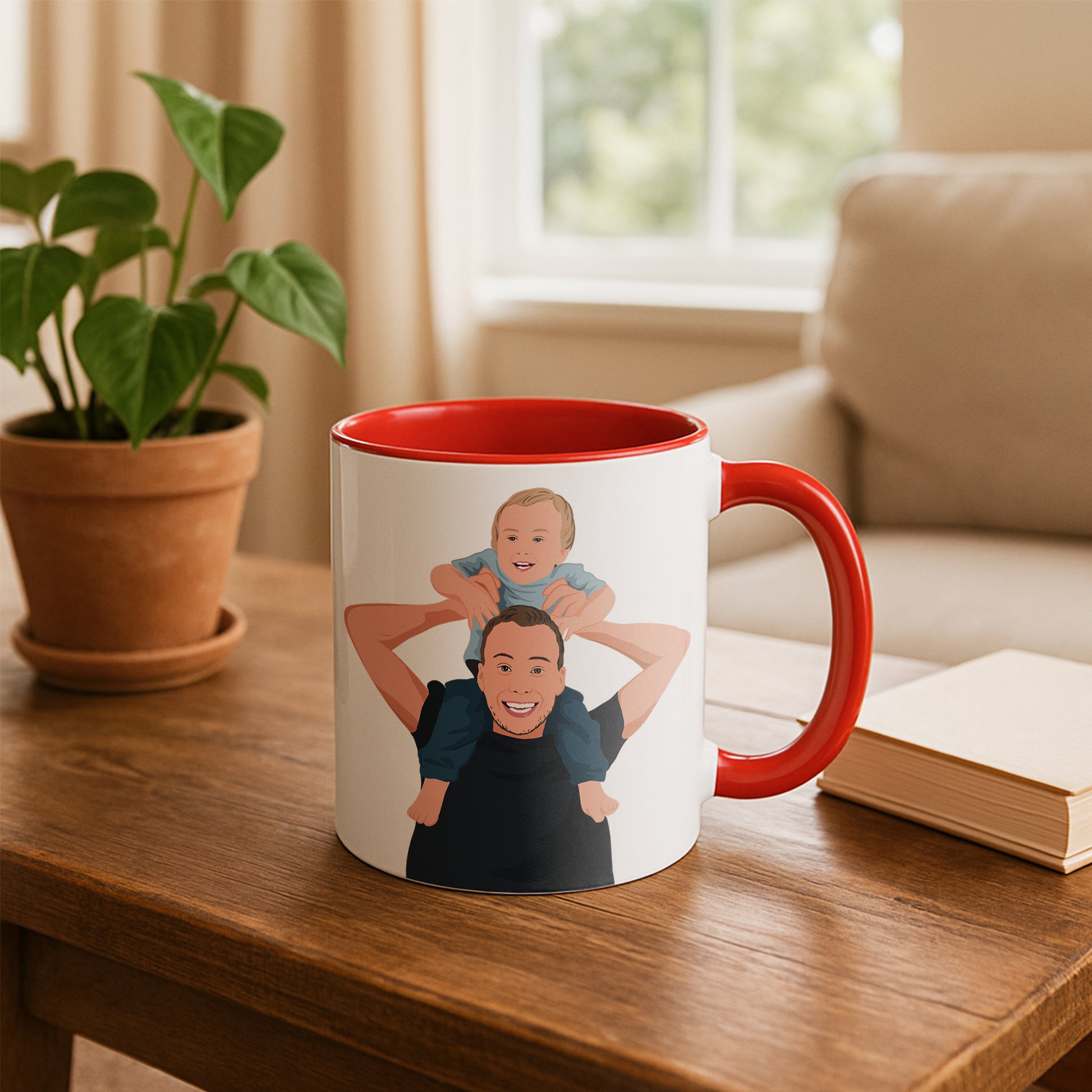 Customized Photo To Illustration Art Father Son Daughter, Gift for Dad, Father's Day Accent Coffee Mug (11, 15oz)-BeUnikArt