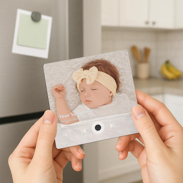 Personalized Baby Illustration Music Fridge Magnet - Custom Kids Photo Art & Song Recording Keepsake for Parents