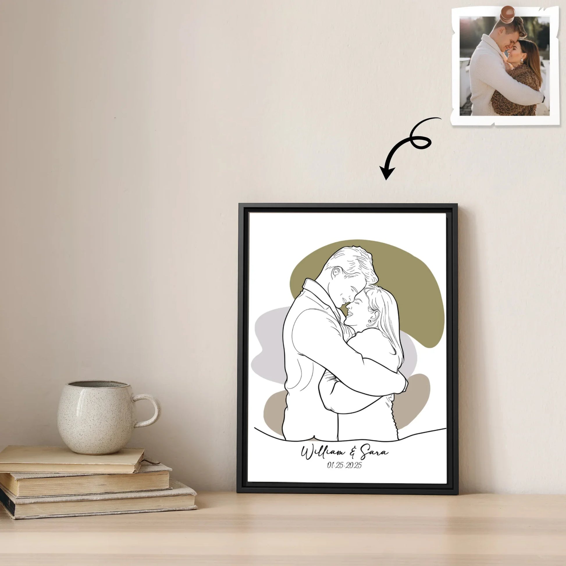 Customized Couple Portrait Photo to Line Art Lovely Anniversary Gift Canvas-BeUnikArt