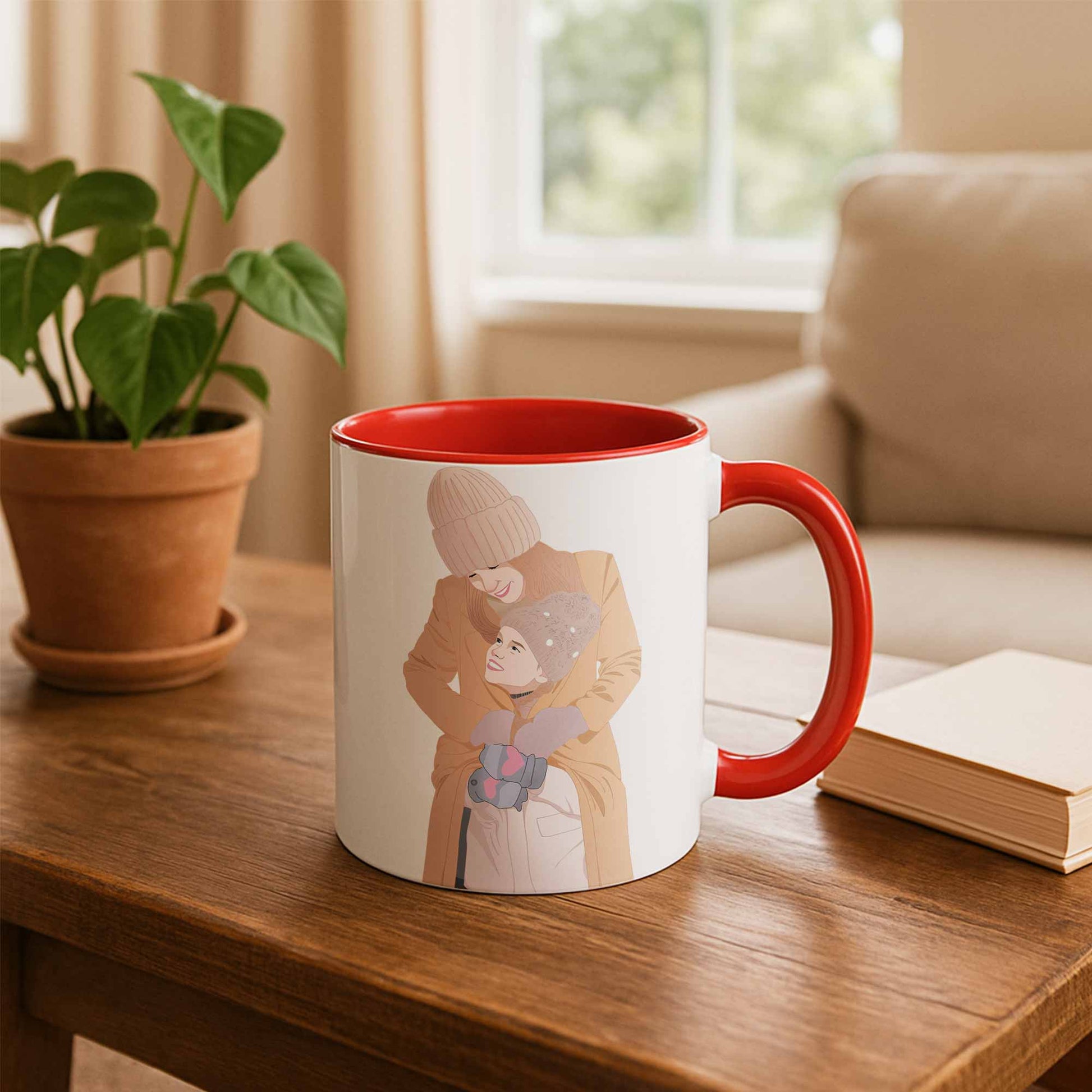 Custom Portrait Photo to Illustration Art, Personalized Gift for Memorial Mother's Day Accent Coffee Mug (11, 15oz)-BeUnikArt