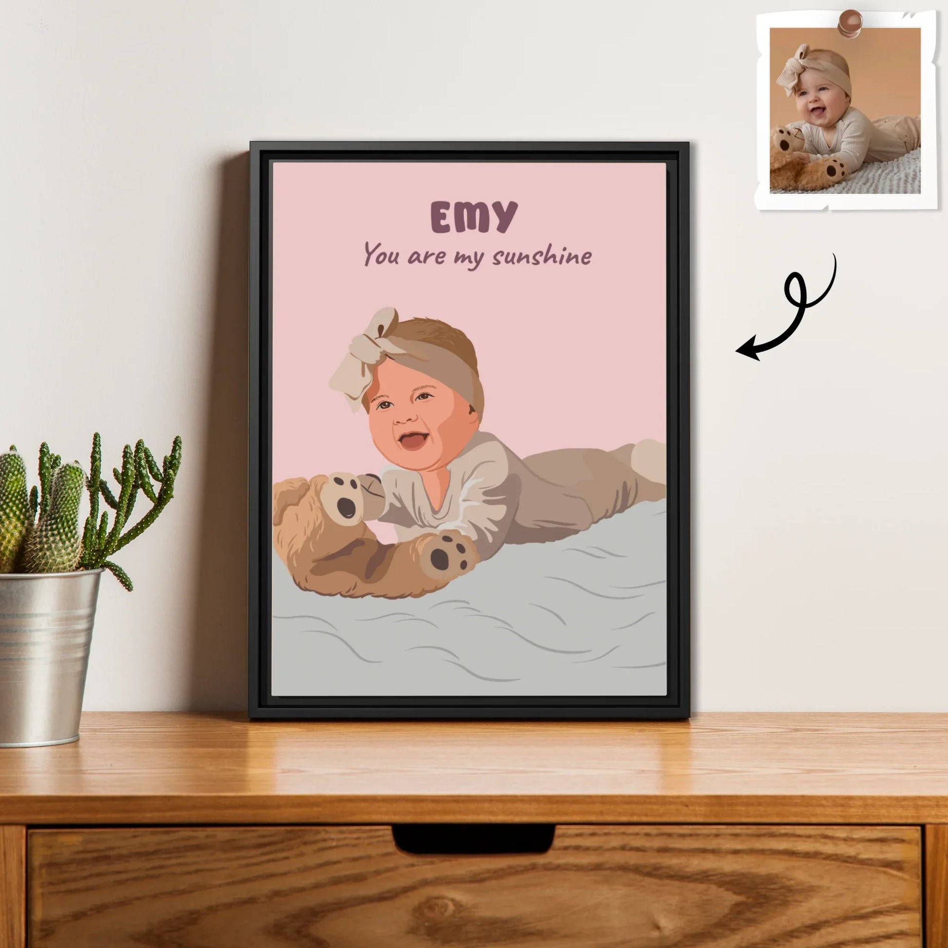 Custom Baby Portrait Photo Art, Personalized Baby Illustration Painting, Baby Shower Gift, Newborn Keepsake Canvas-BeUnikArt