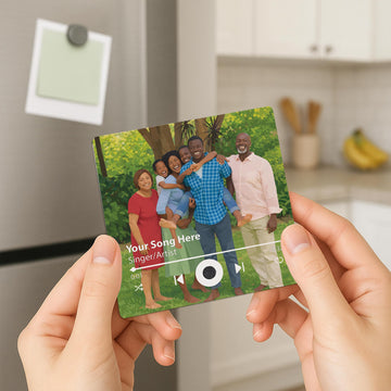 Personalized Family Illustration Music Fridge Magnet - Custom Photo Art & Song Recording Keepsake for Home Decor