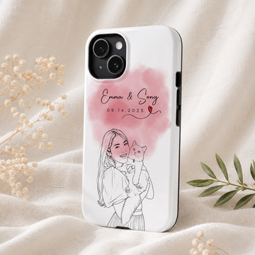 Personalized Cat & Owner Detailed Line Art Tough Phone Case with Custom Text