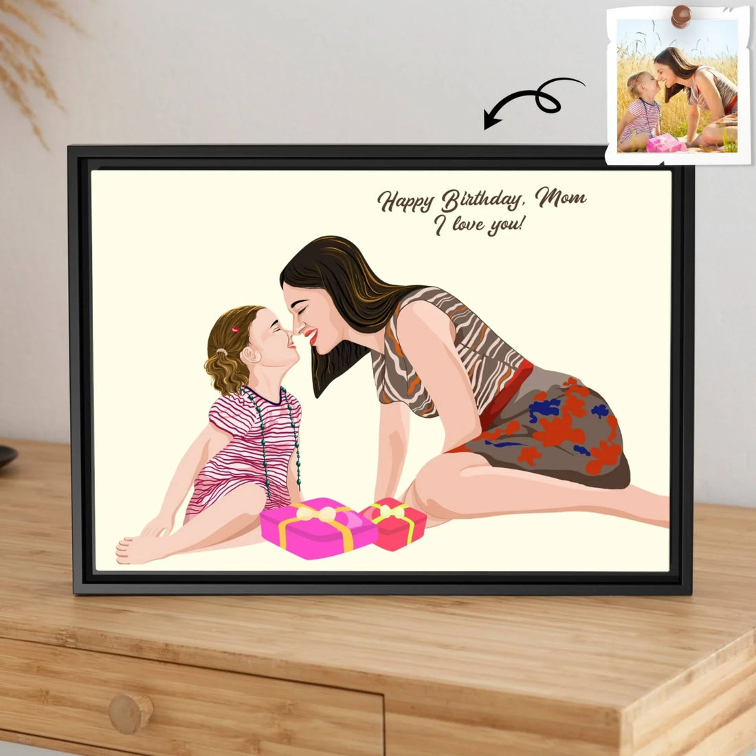 Personalized Illustration Art From Portrait Photo, Mom and Kid Memorial, Mothers Day Digital File-BeUnikArt