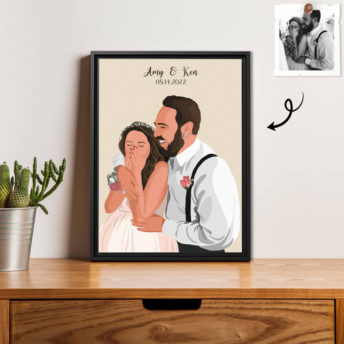 Personalized Wedding Illustration Art, Unique Gift for Newlyweds, Wedding Anniversary Canvas-BeUnikArt