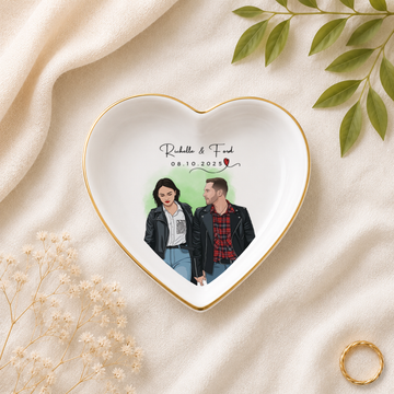 Personalized Young Couple Illustration Trinket Dish with Custom Text