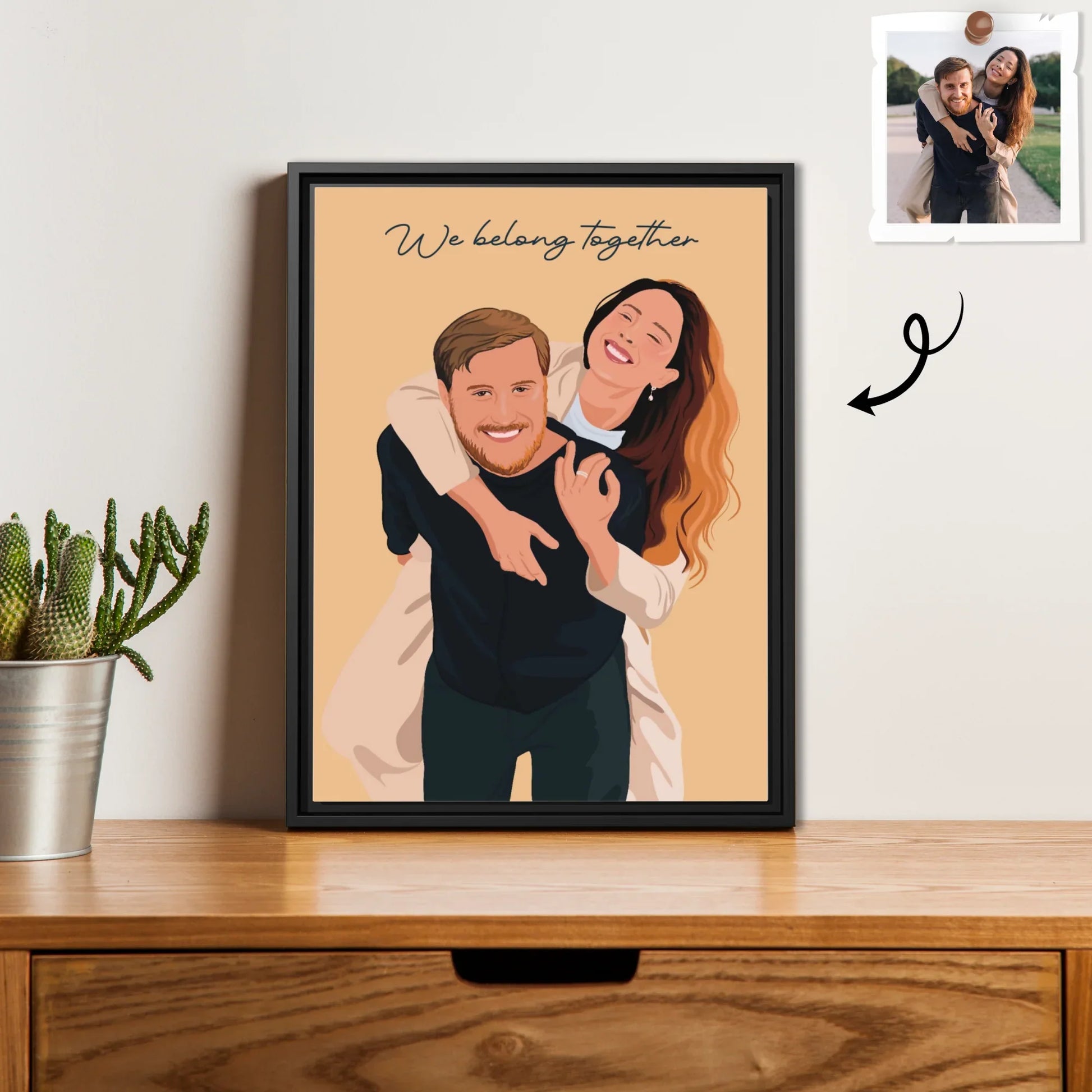 Personalized Couple Illustration Anniversary Gift, Custom Portrait from Photo on Canvas-BeUnikArt
