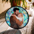 Personalized Turn Photo To Illustration Art, Dad Son Family Potrait Photo Father's Day Stained Glass Suncatcher, Window Hanging Gift for Dad-BeUnikArt